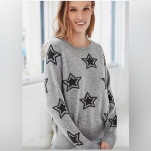 White + Warren Cashmere Star Intarsia Sweatshirt